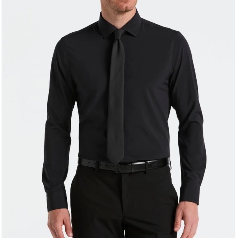 Perry Ellis‎ Mens 16 Slim Fit Black Performance Tech Solid Long Sleeve Shirt